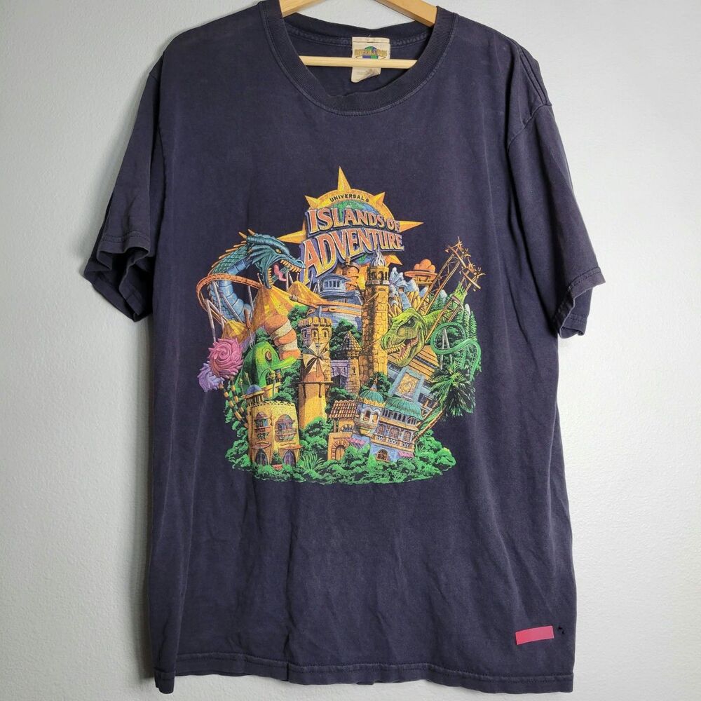 Vtg 1999 Universal Studios Islands of Adventure T-Shirt L Y2K Retro Theme Park